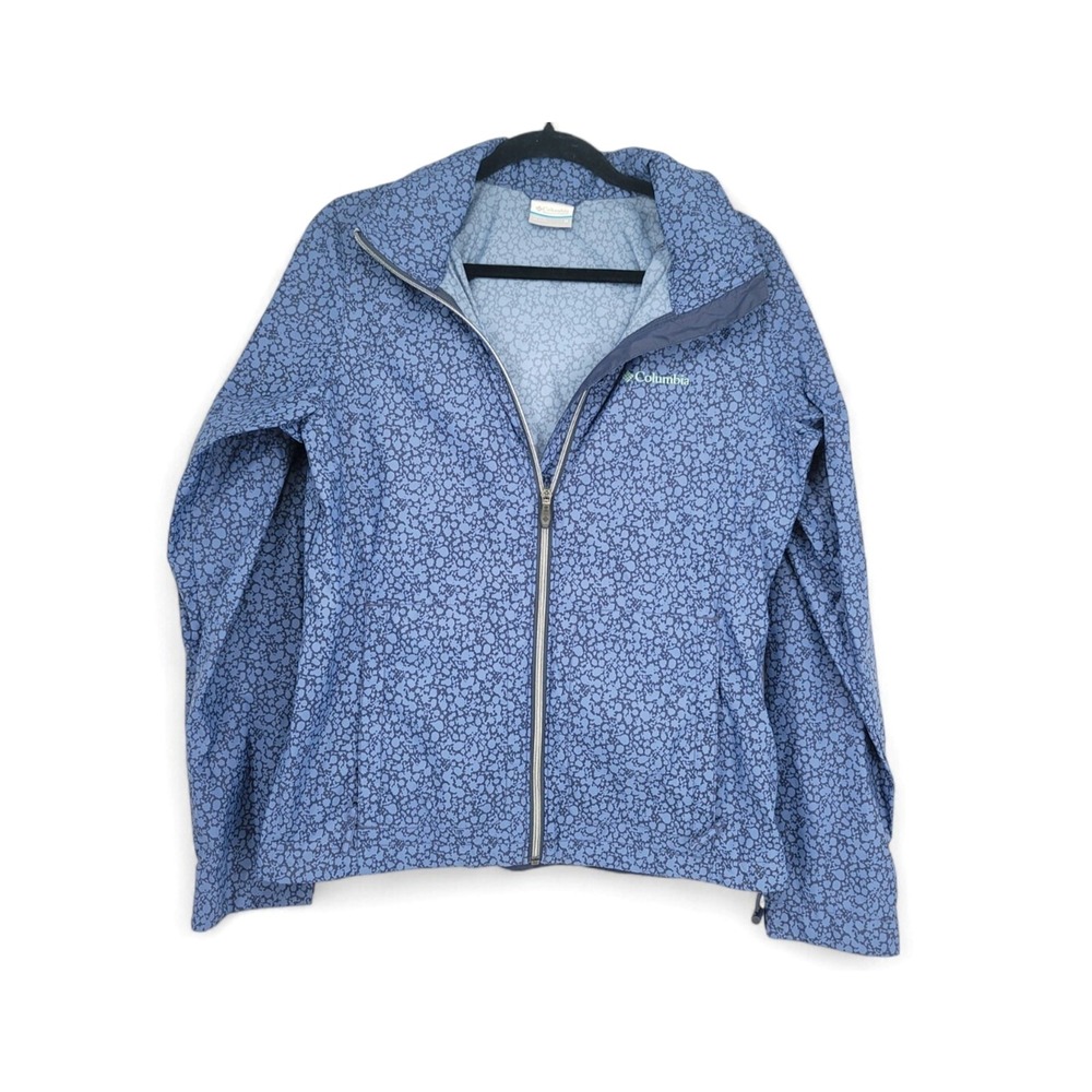 Columbia Womens M Hooded Jacket Nylon Blue Lightweight Zip Outdoor